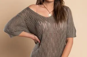 Mini abito in maglia con maniche corte, grigio