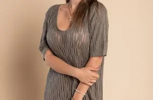 Mini abito in maglia con maniche corte, grigio