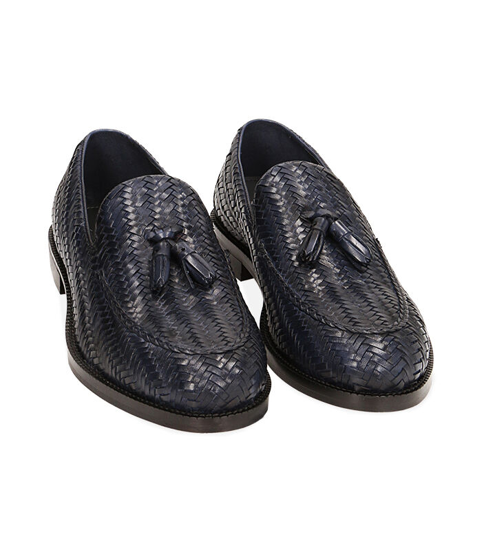 Mocassini blu navy in pelle intrecciata