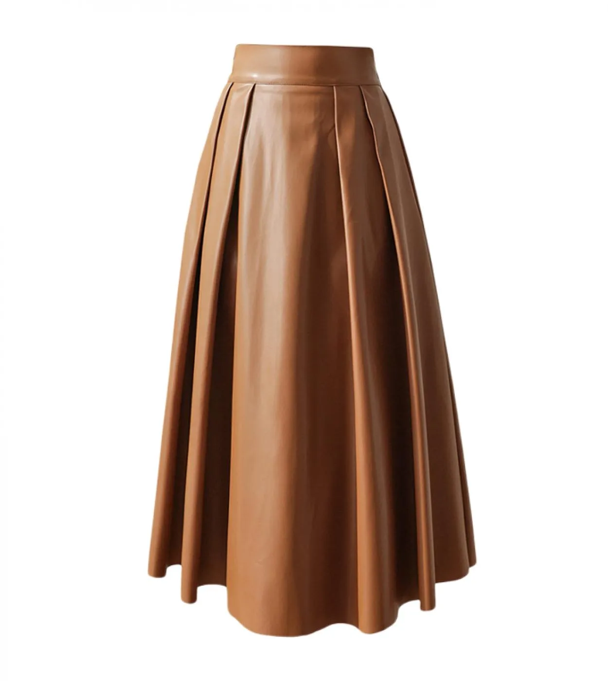 Moukyun Pu Gonne longuette in ecopelle Autunno Inverno Gonna ombrello da donna Preppy Vita alta Pieghettato Una linea Gonne Donn