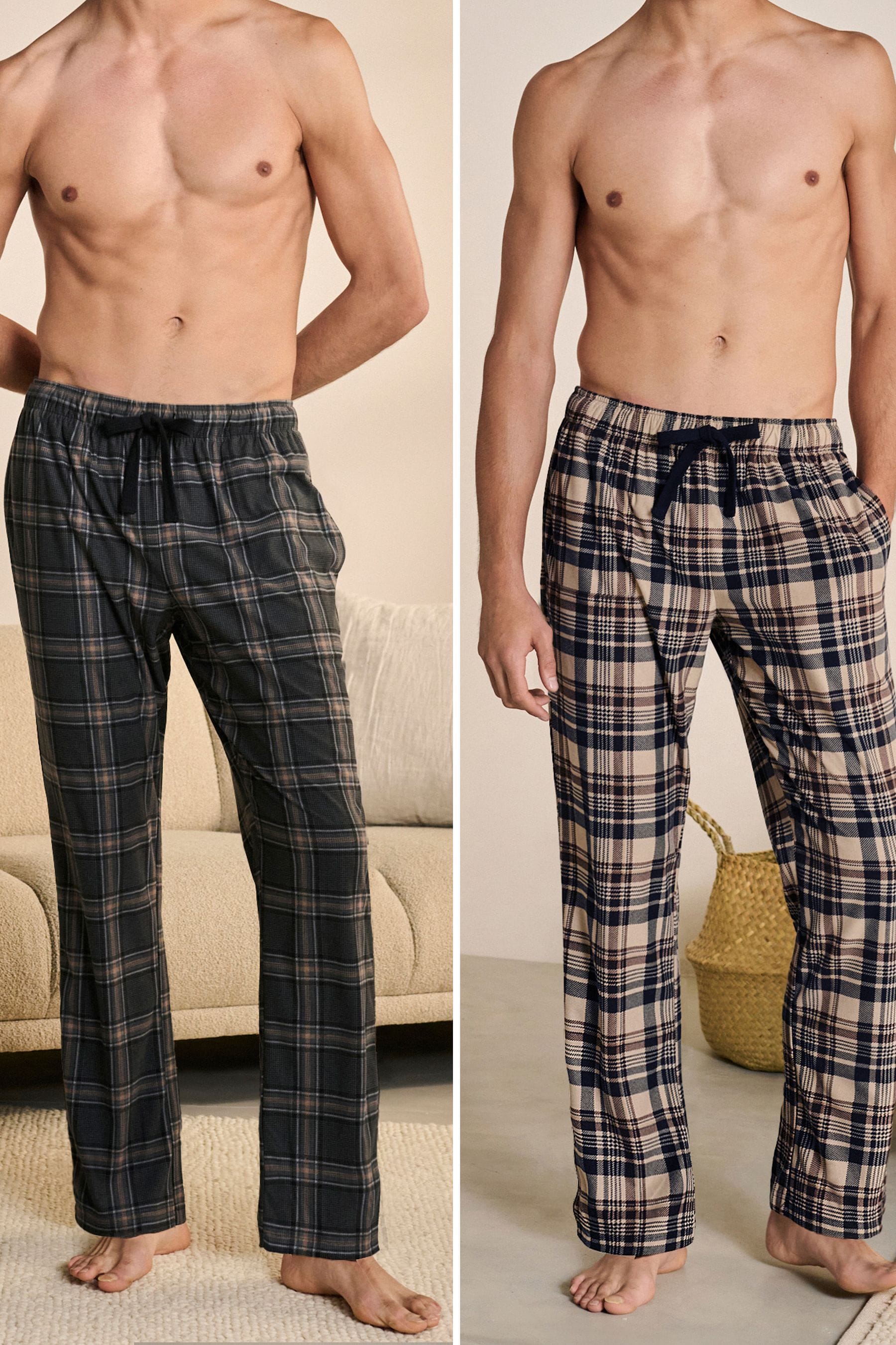 Nero/Stone A quadri/Nero  - Motionflex - Comodi pantaloni del pigiama 2 Confezione