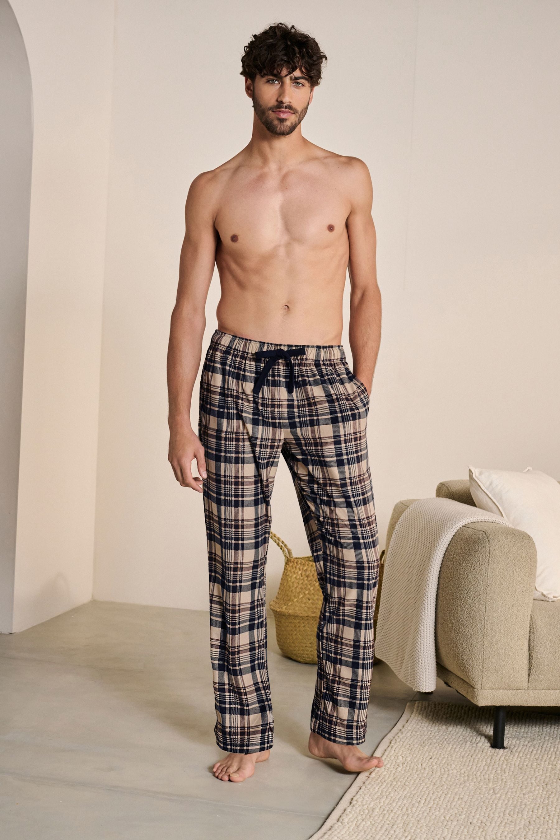 Nero/Stone A quadri/Nero  - Motionflex - Comodi pantaloni del pigiama 2 Confezione