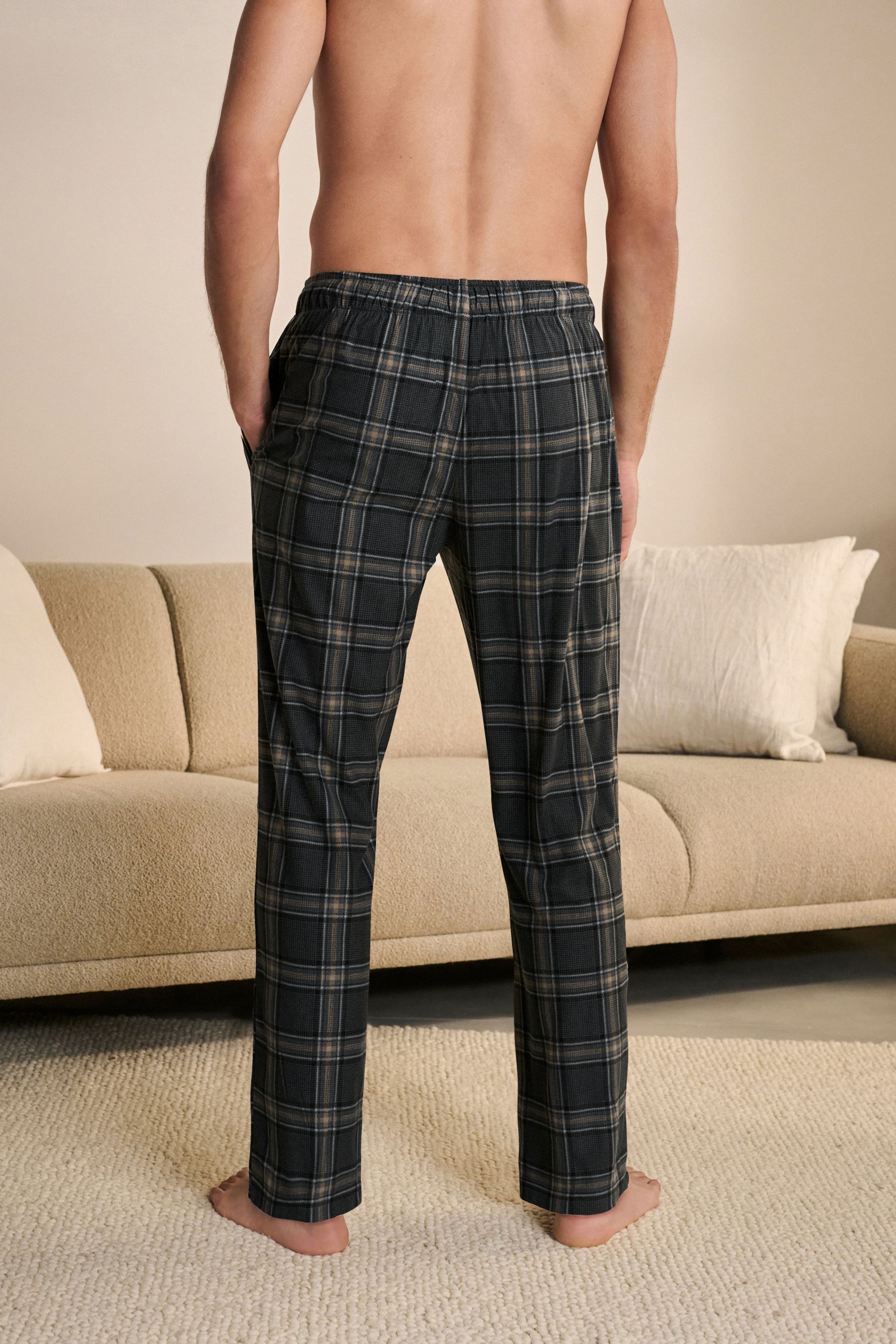 Nero/Stone A quadri/Nero  - Motionflex - Comodi pantaloni del pigiama 2 Confezione