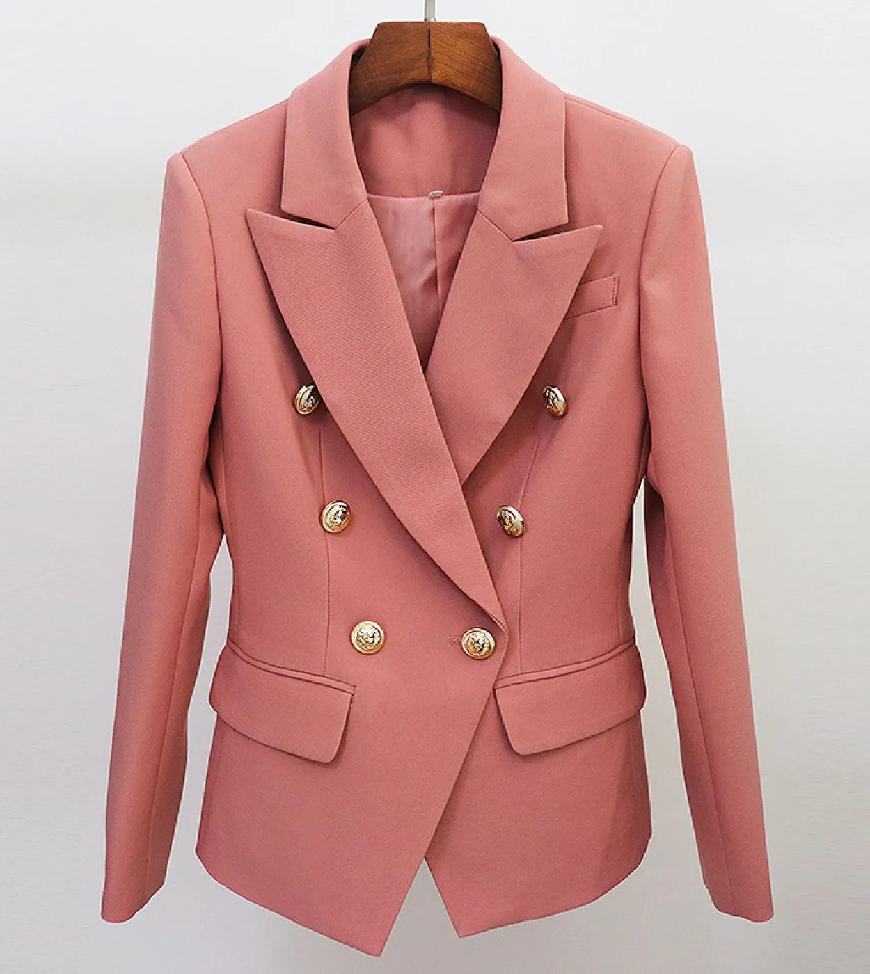 Nuova giacca blazer da donna Cappotto in pasta di fagioli rosa Classico abito doppiopetto con fibbia in metallo Blazer autunno i