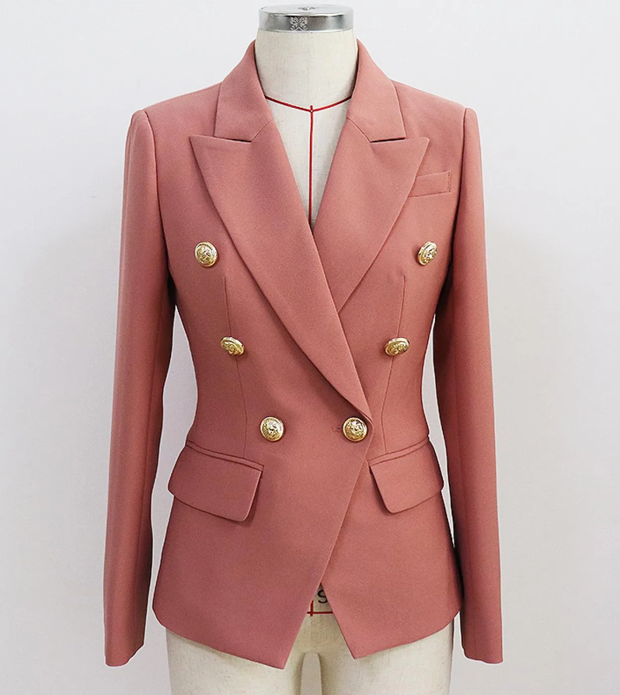 Nuova giacca blazer da donna Cappotto in pasta di fagioli rosa Classico abito doppiopetto con fibbia in metallo Blazer autunno i