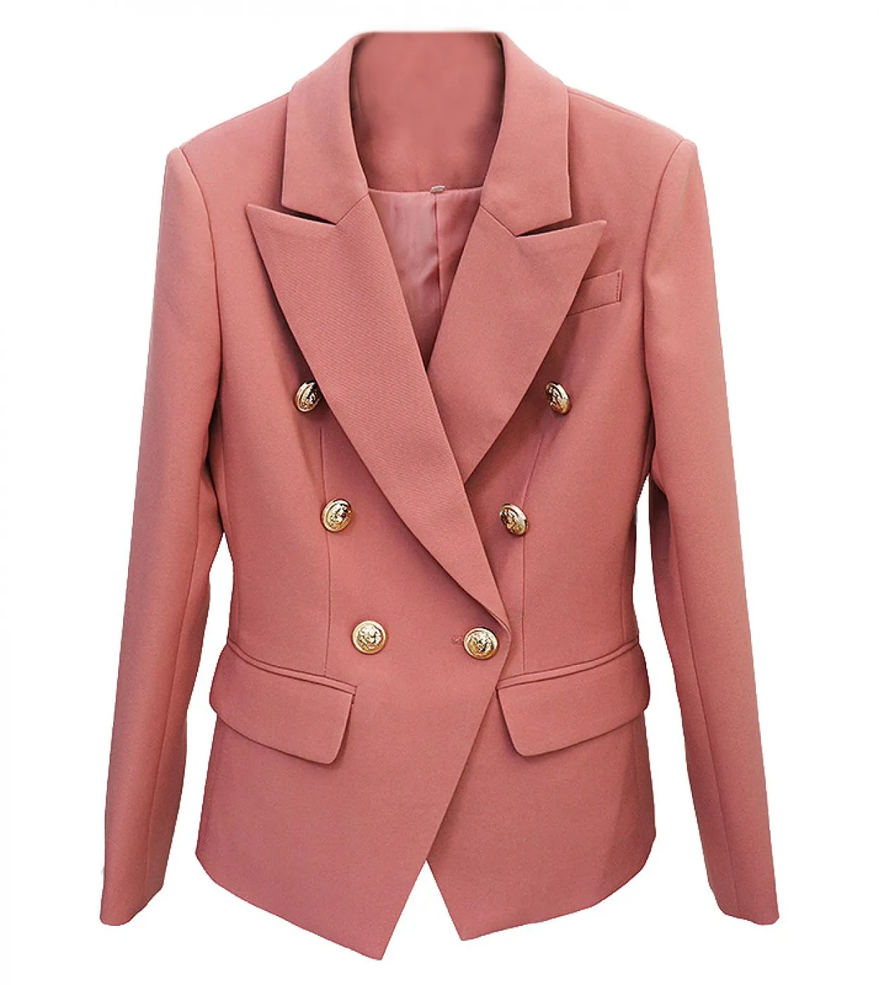 Nuova giacca blazer da donna Cappotto in pasta di fagioli rosa Classico abito doppiopetto con fibbia in metallo Blazer autunno i