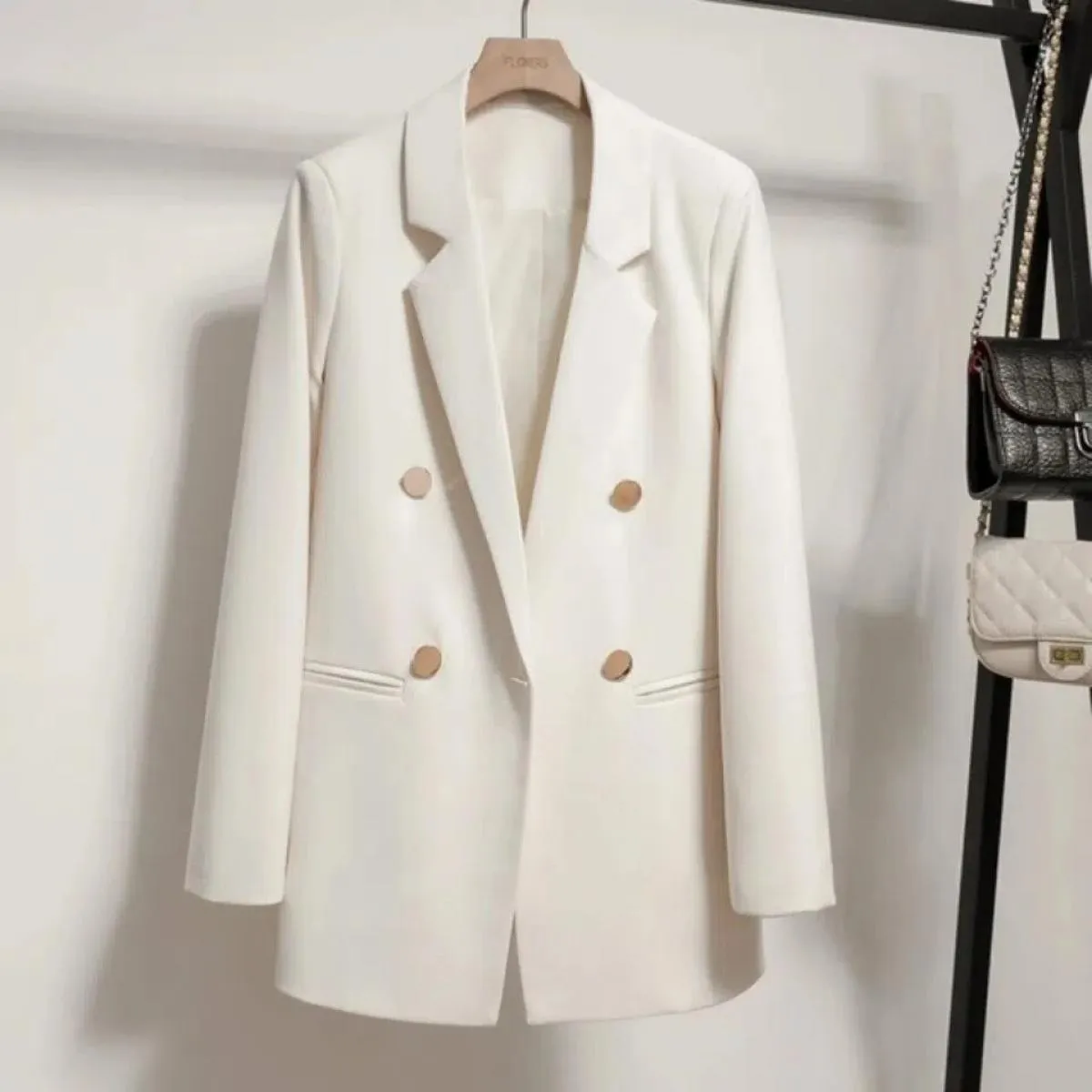 Nuova primavera autunno donna blazer ufficio signora doppio petto blazer cappotto moda colletto dentellato manica lunga da donna