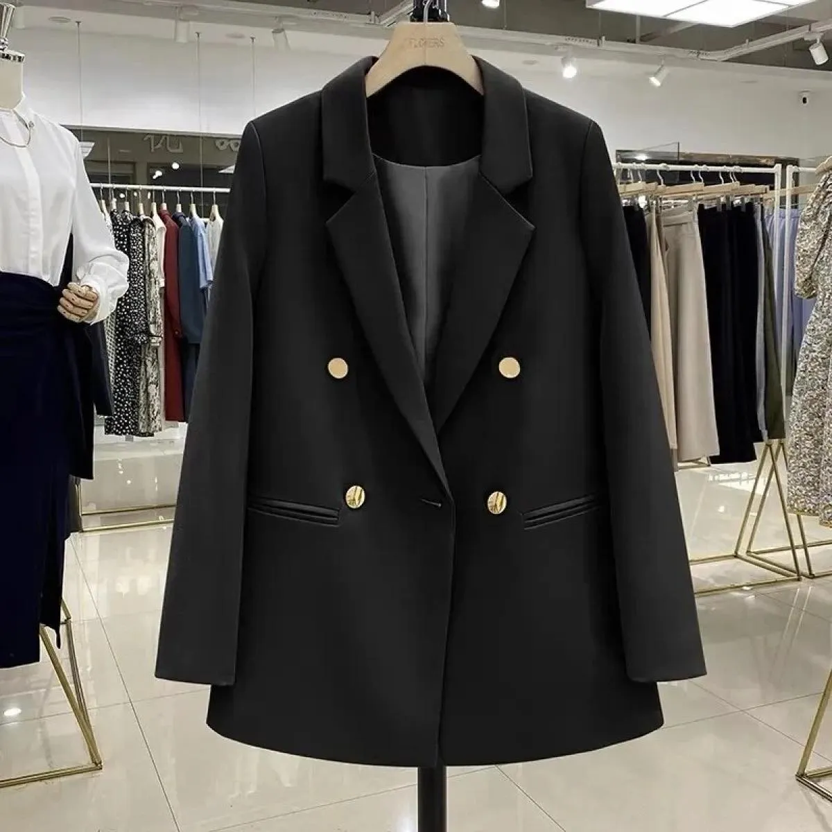 Nuova primavera autunno donna blazer ufficio signora doppio petto blazer cappotto moda colletto dentellato manica lunga da donna