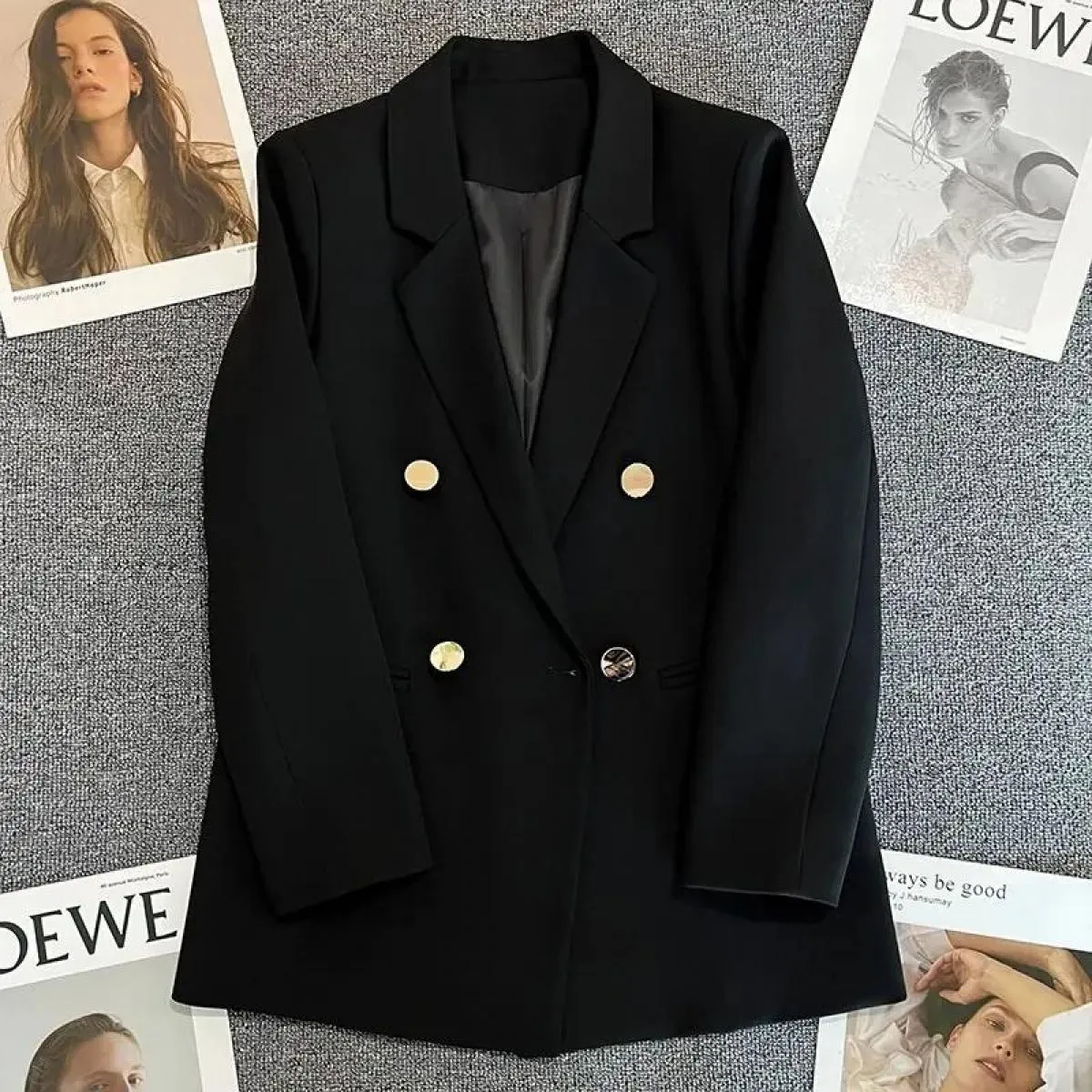 Nuova primavera autunno donna blazer ufficio signora doppio petto blazer cappotto moda colletto dentellato manica lunga da donna