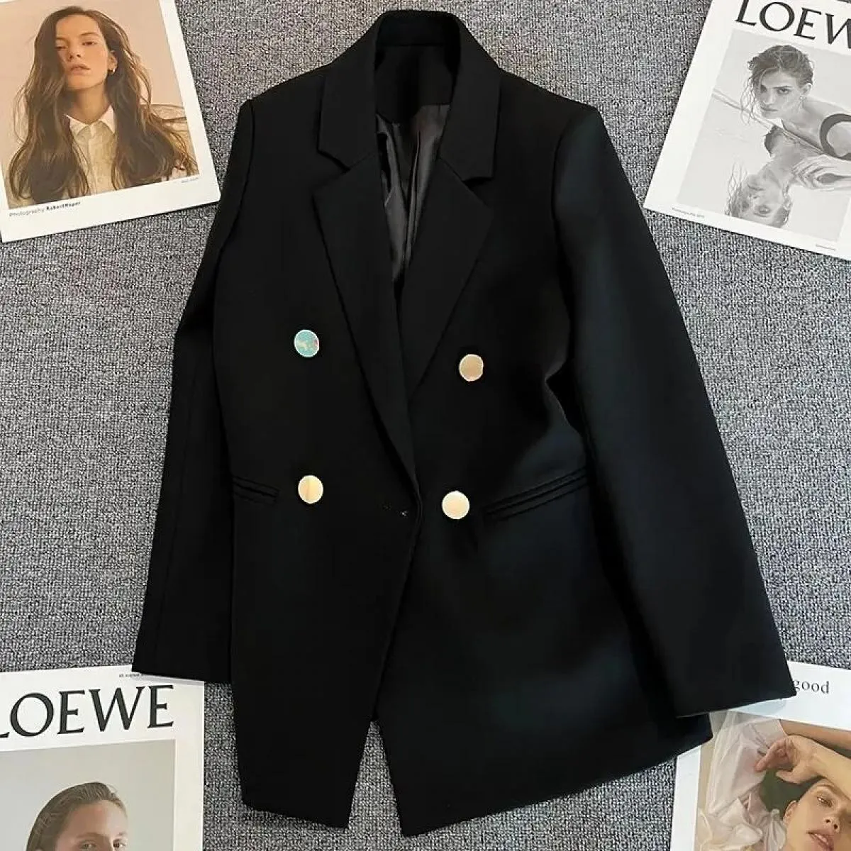 Nuova primavera autunno donna blazer ufficio signora doppio petto blazer cappotto moda colletto dentellato manica lunga da donna