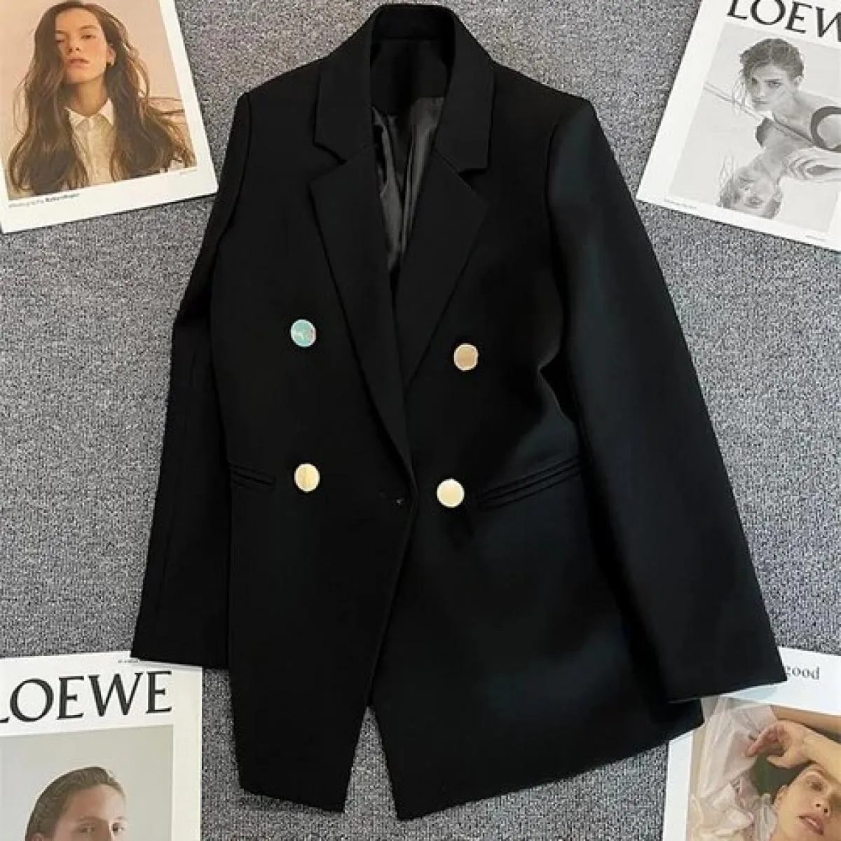 Nuova primavera autunno donna blazer ufficio signora doppio petto blazer cappotto moda colletto dentellato manica lunga da donna