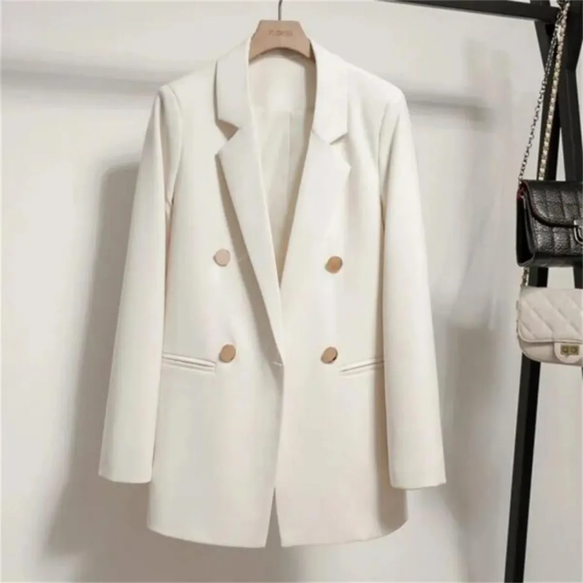 Nuova primavera autunno donna blazer ufficio signora doppio petto blazer cappotto moda colletto dentellato manica lunga da donna
