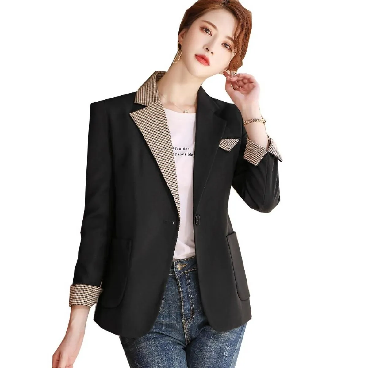 Nuovo arrivo moda blazer donna nero kaki manica lunga temperamento sottile giacca cappotto da donna con tasche blazer
