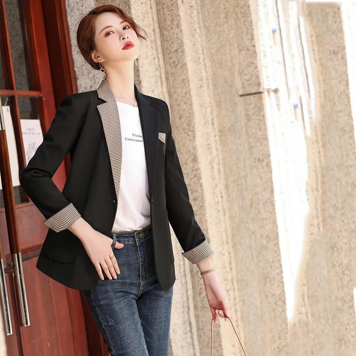 Nuovo arrivo moda blazer donna nero kaki manica lunga temperamento sottile giacca cappotto da donna con tasche blazer