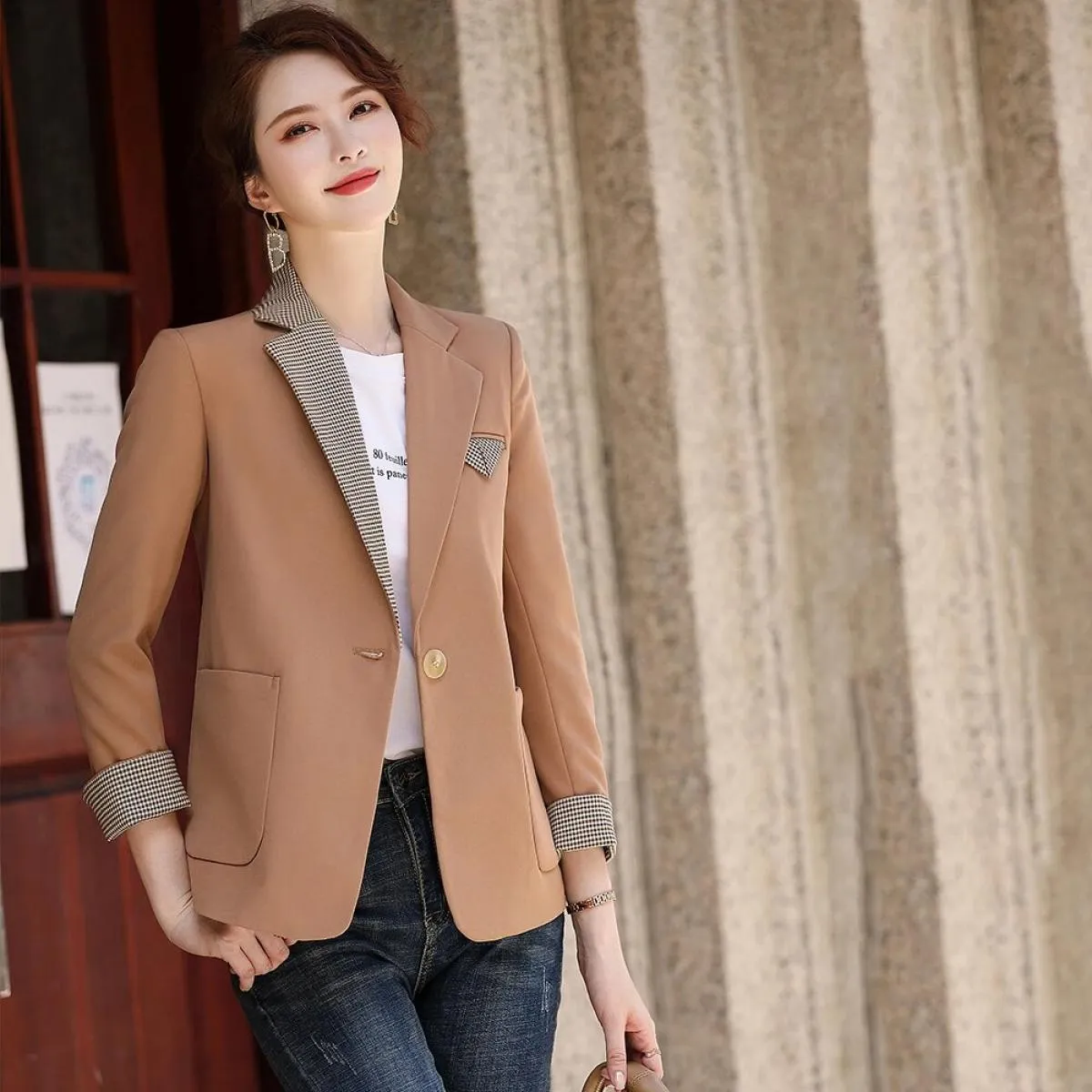 Nuovo arrivo moda blazer donna nero kaki manica lunga temperamento sottile giacca cappotto da donna con tasche blazer