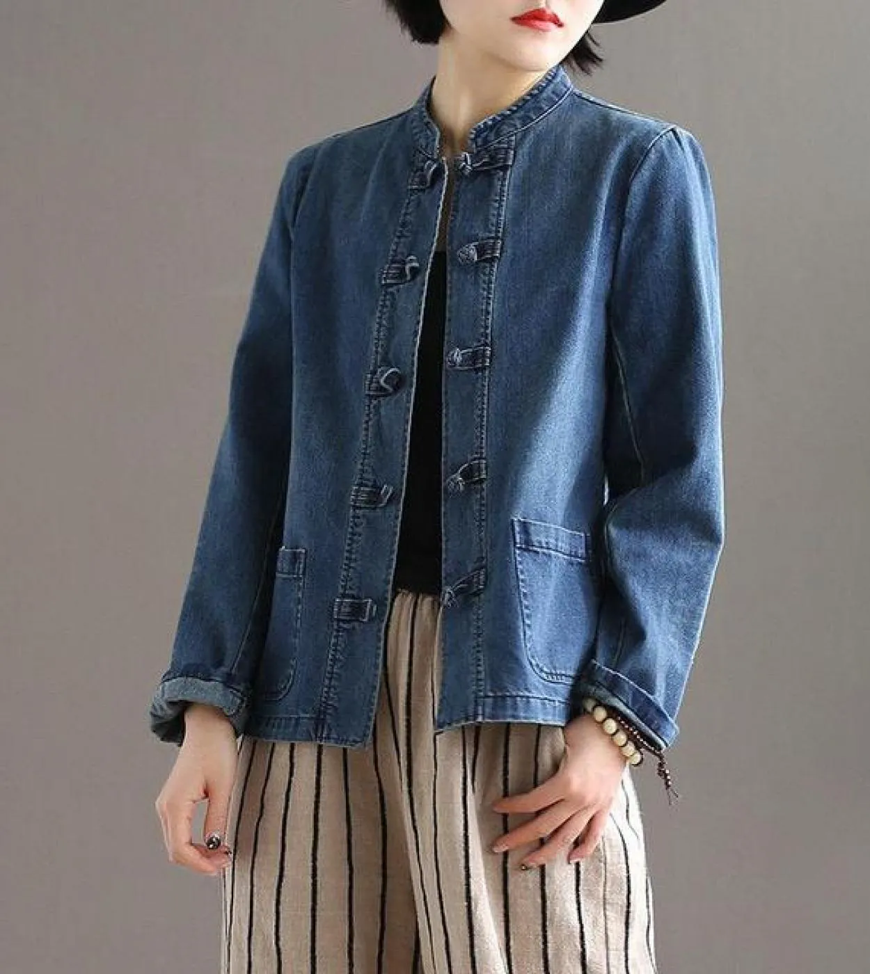 Nuovo arrivo primavera autunno donna casual allentato o collo manica lunga cappotto ricamo cotone denim cappotti monopetto W615