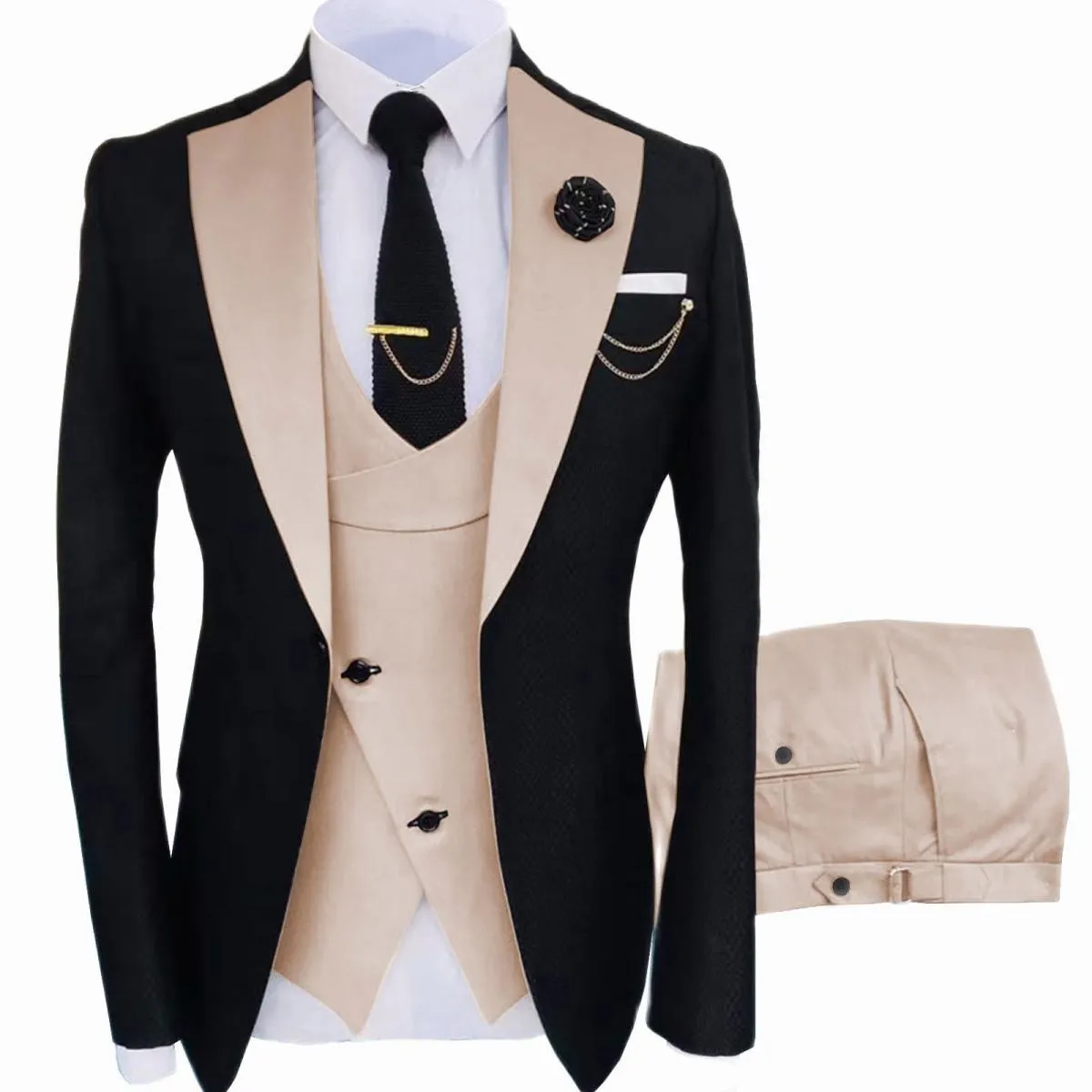 Nuovo Costume Homme Abbigliamento Popolare Luxury Party Stage Abito da uomo Groomsmen Regular Fit Tuxedo 3 Peice Set Giacca + pa