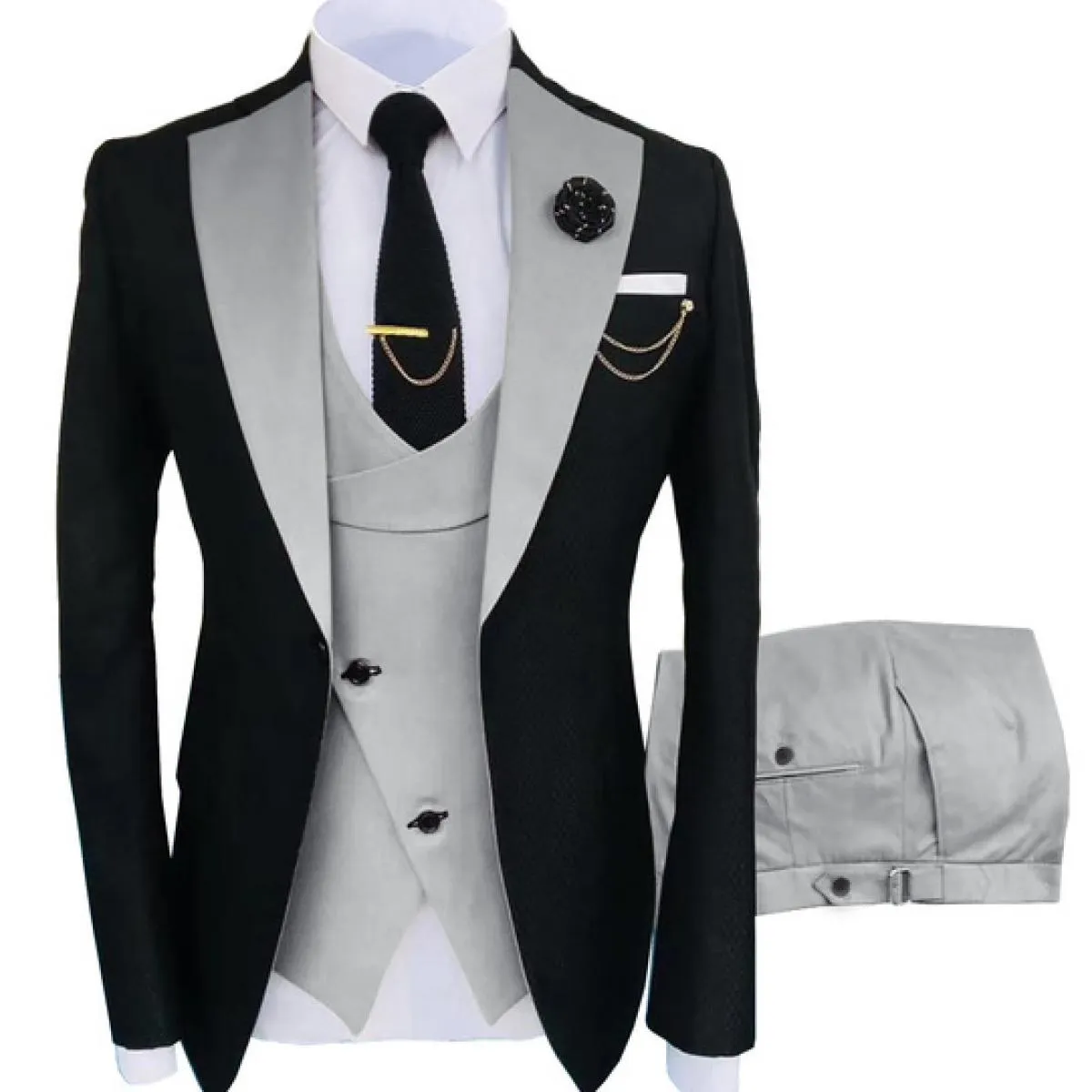Nuovo Costume Homme Abbigliamento Popolare Luxury Party Stage Abito da uomo Groomsmen Regular Fit Tuxedo 3 Peice Set Giacca + pa