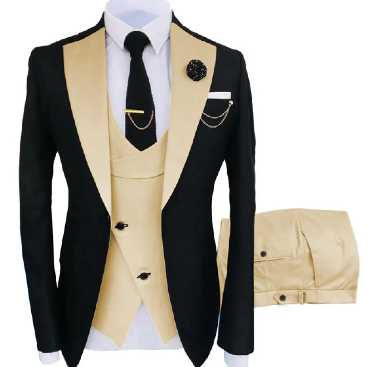 Nuovo Costume Homme Abbigliamento Popolare Luxury Party Stage Abito da uomo Groomsmen Regular Fit Tuxedo 3 Peice Set Giacca + pa
