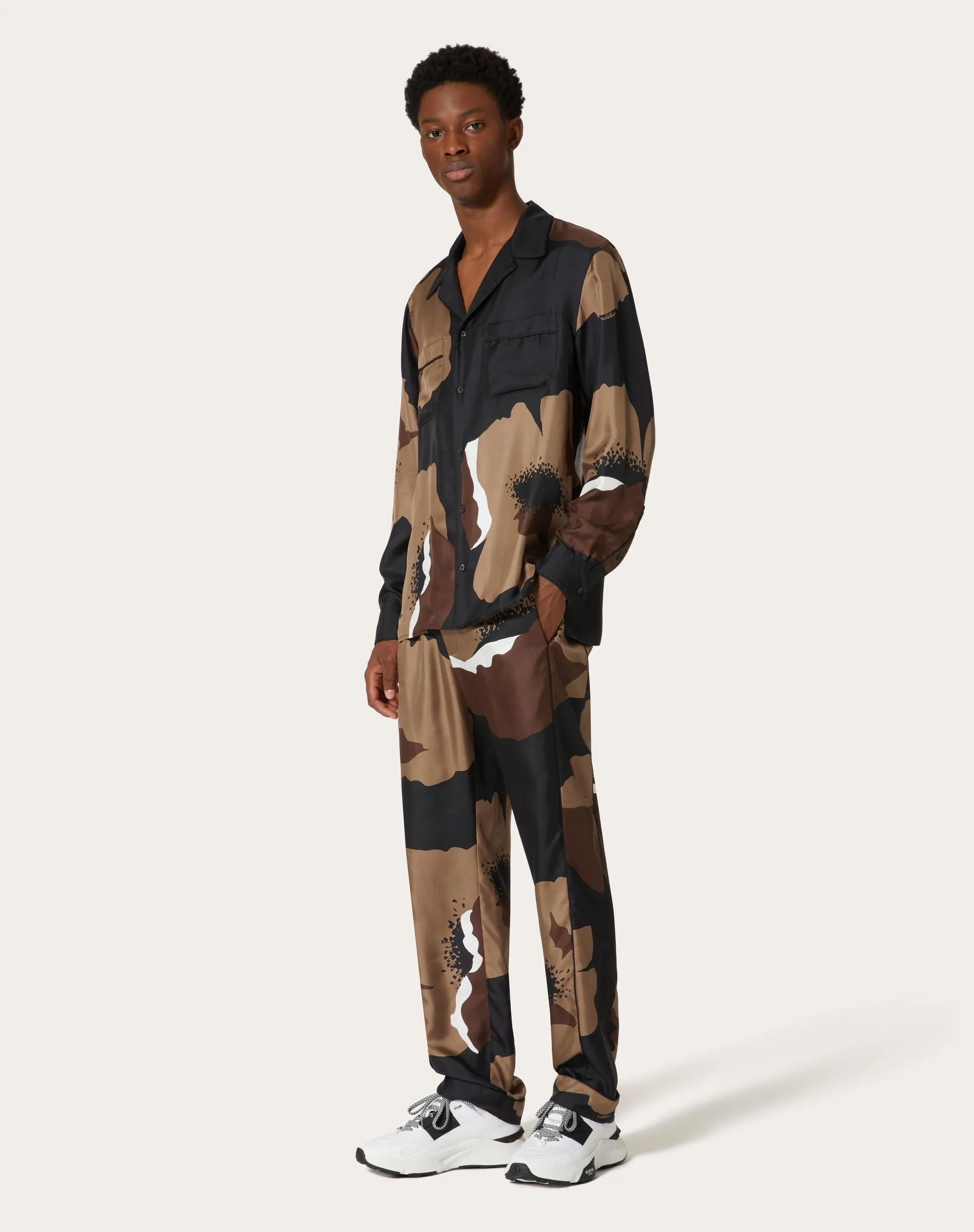 PANTALONE PIGIAMA IN TWILL DI SETA CON STAMPA VALENTINO FLOWER PORTRAIT