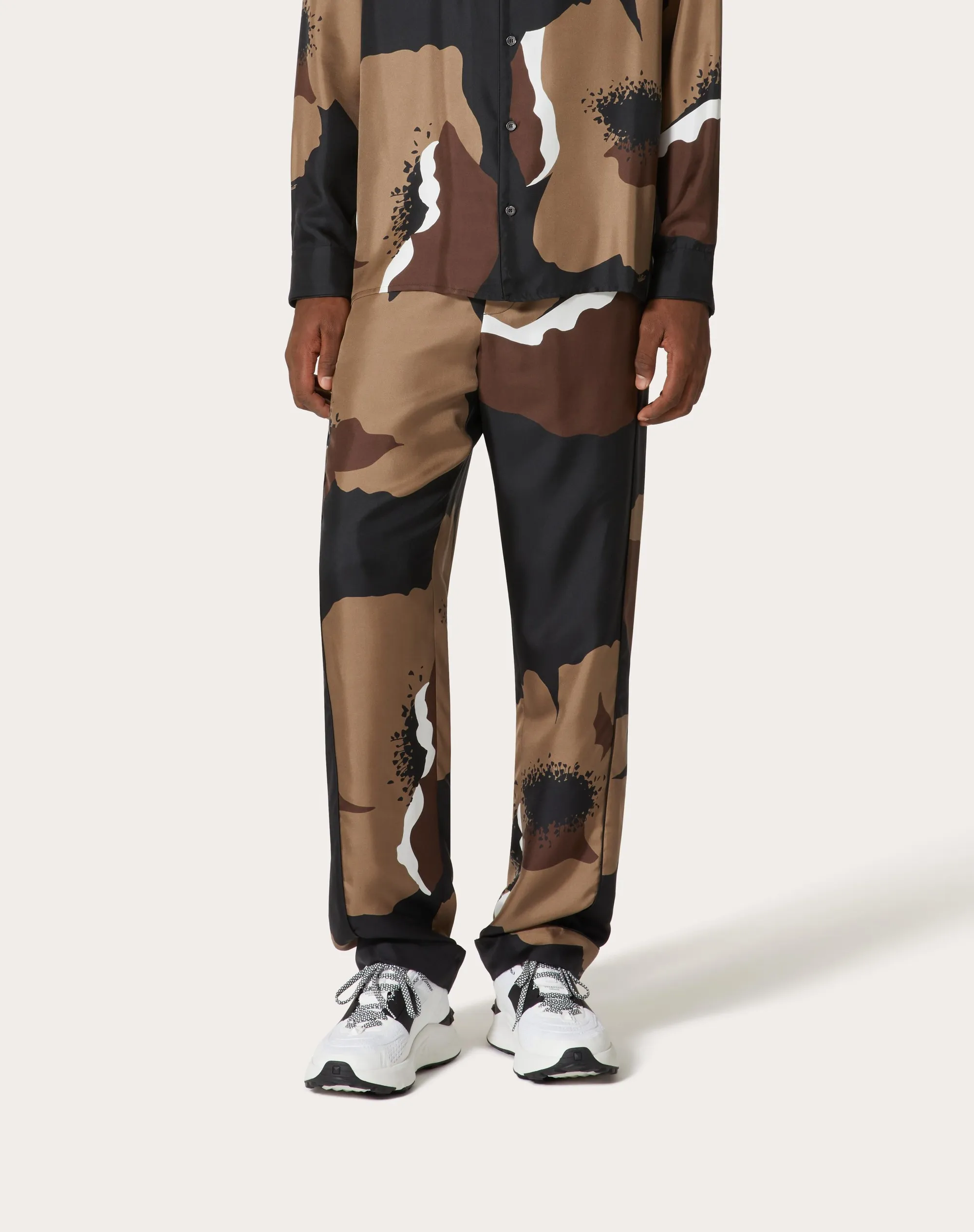 PANTALONE PIGIAMA IN TWILL DI SETA CON STAMPA VALENTINO FLOWER PORTRAIT