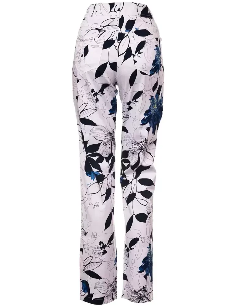 Pantaloni 5 tasche cotone a fiori bianco e blu Luca Giordani