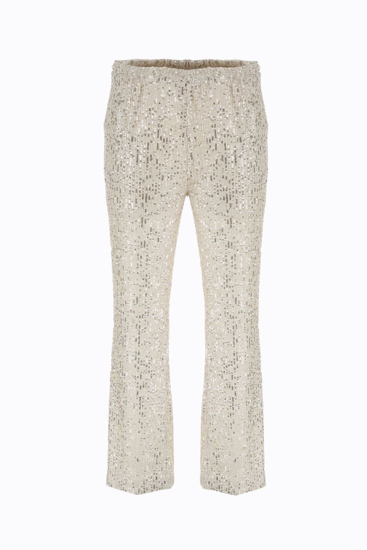 Pantaloni a palazzo in paillettes con vita elasticizzata