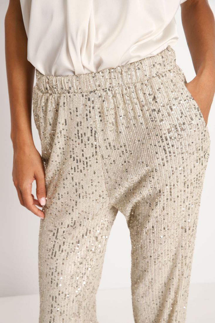 Pantaloni a palazzo in paillettes con vita elasticizzata