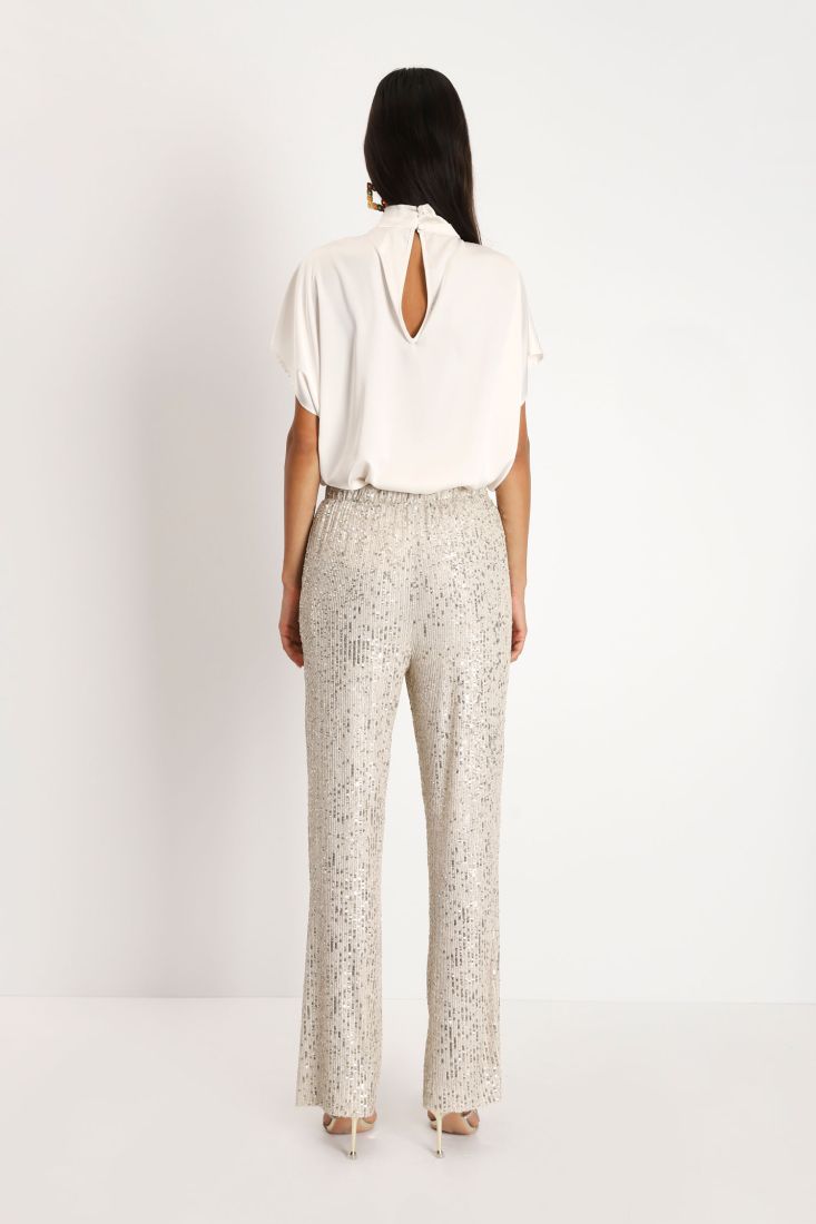 Pantaloni a palazzo in paillettes con vita elasticizzata