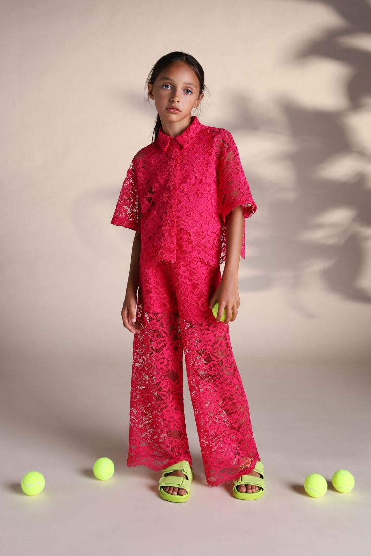 Pantaloni bambina a palazzo monocolour effetto pizzo