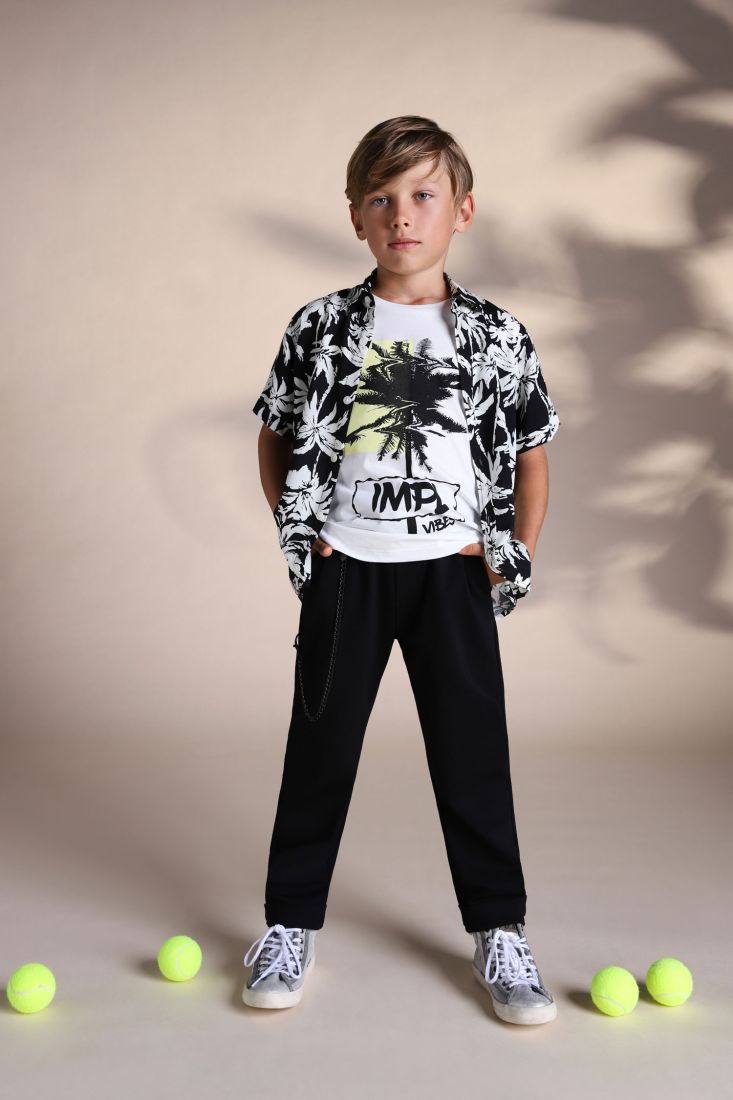 Pantaloni bambino straight monocolour con catena