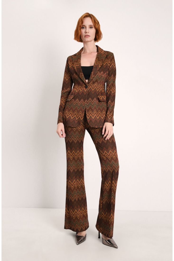 Pantaloni flare fantasia geometrica con vita elasticizzata