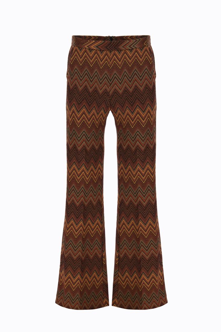 Pantaloni flare fantasia geometrica con vita elasticizzata