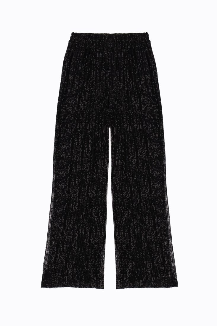 Pantaloni monocolour flare con paillettes