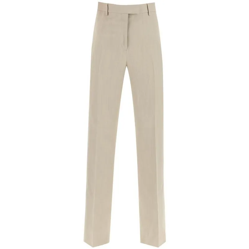Pantaloni sartoriali a gamba dritta in misto lino