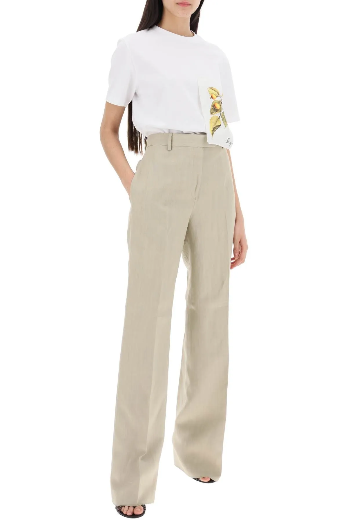 Pantaloni sartoriali a gamba dritta in misto lino