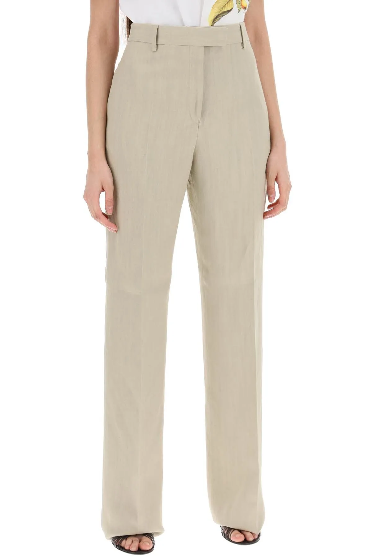 Pantaloni sartoriali a gamba dritta in misto lino