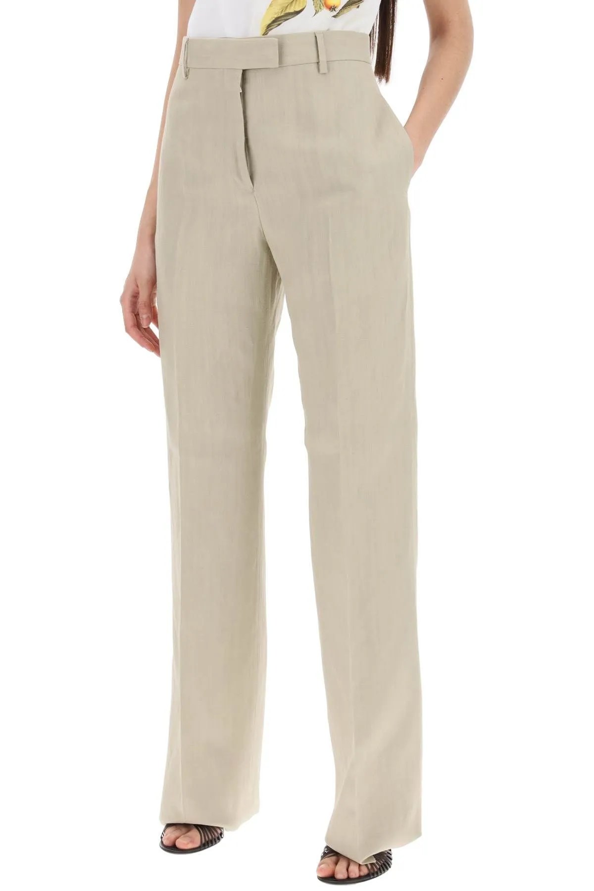 Pantaloni sartoriali a gamba dritta in misto lino