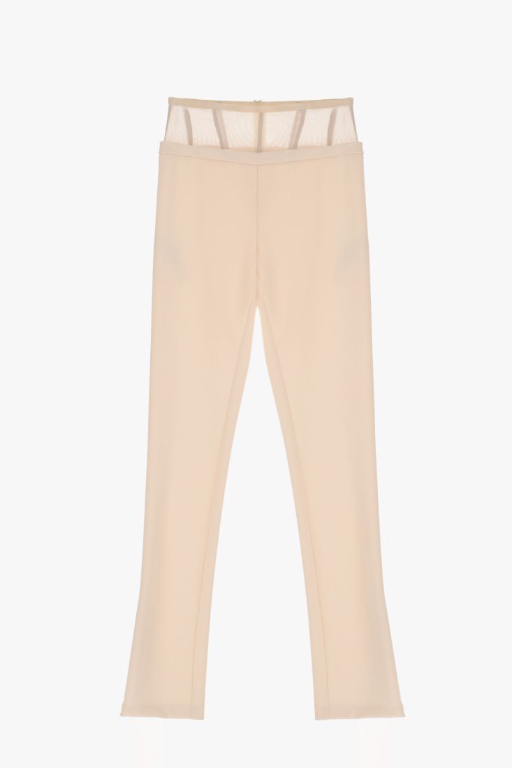 Pantaloni skinny monocolour con inserto effetto trasparenza