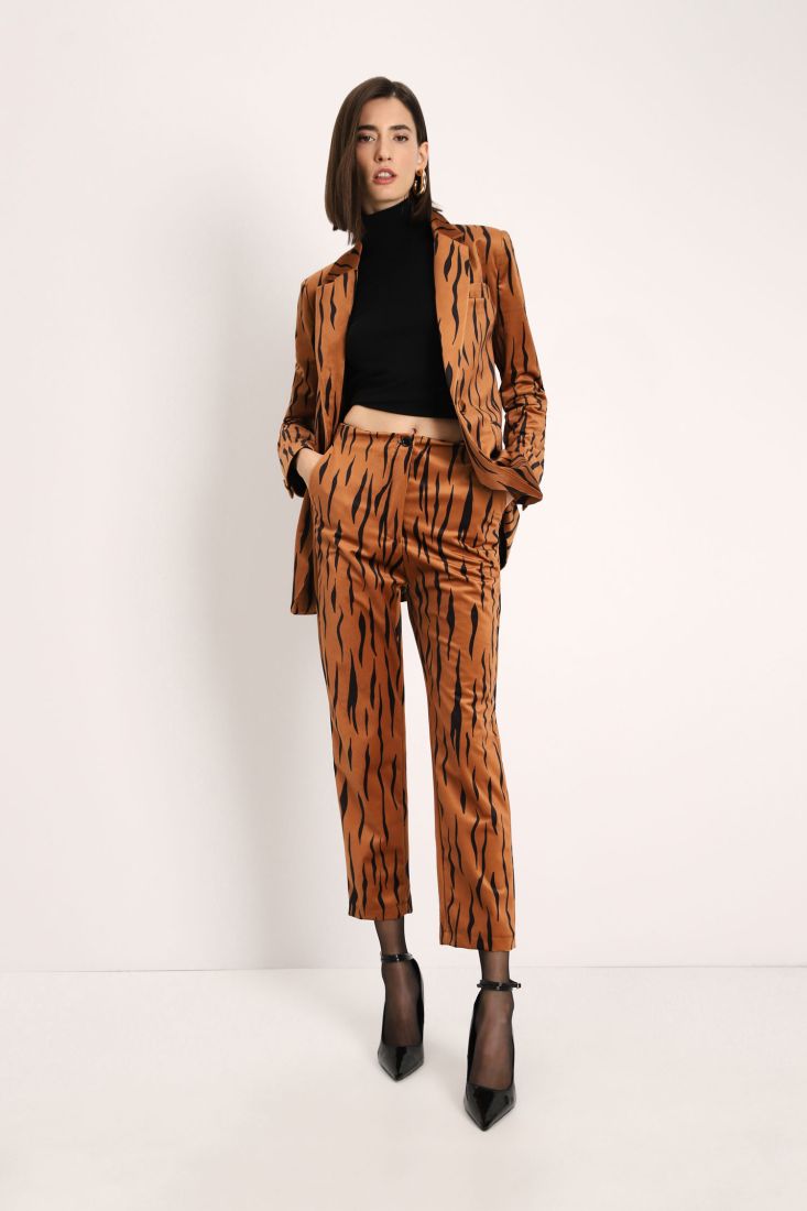 Pantaloni slim-fit fantasia animalier con tasche americane