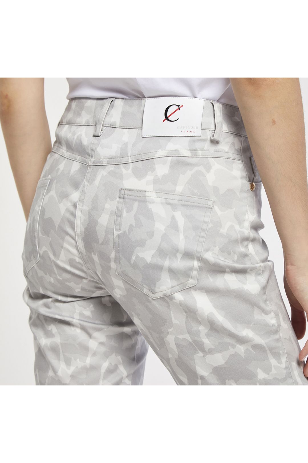 pantaloni slim stampati in tessuto di cotone elasticizzato camouflage multigrigio