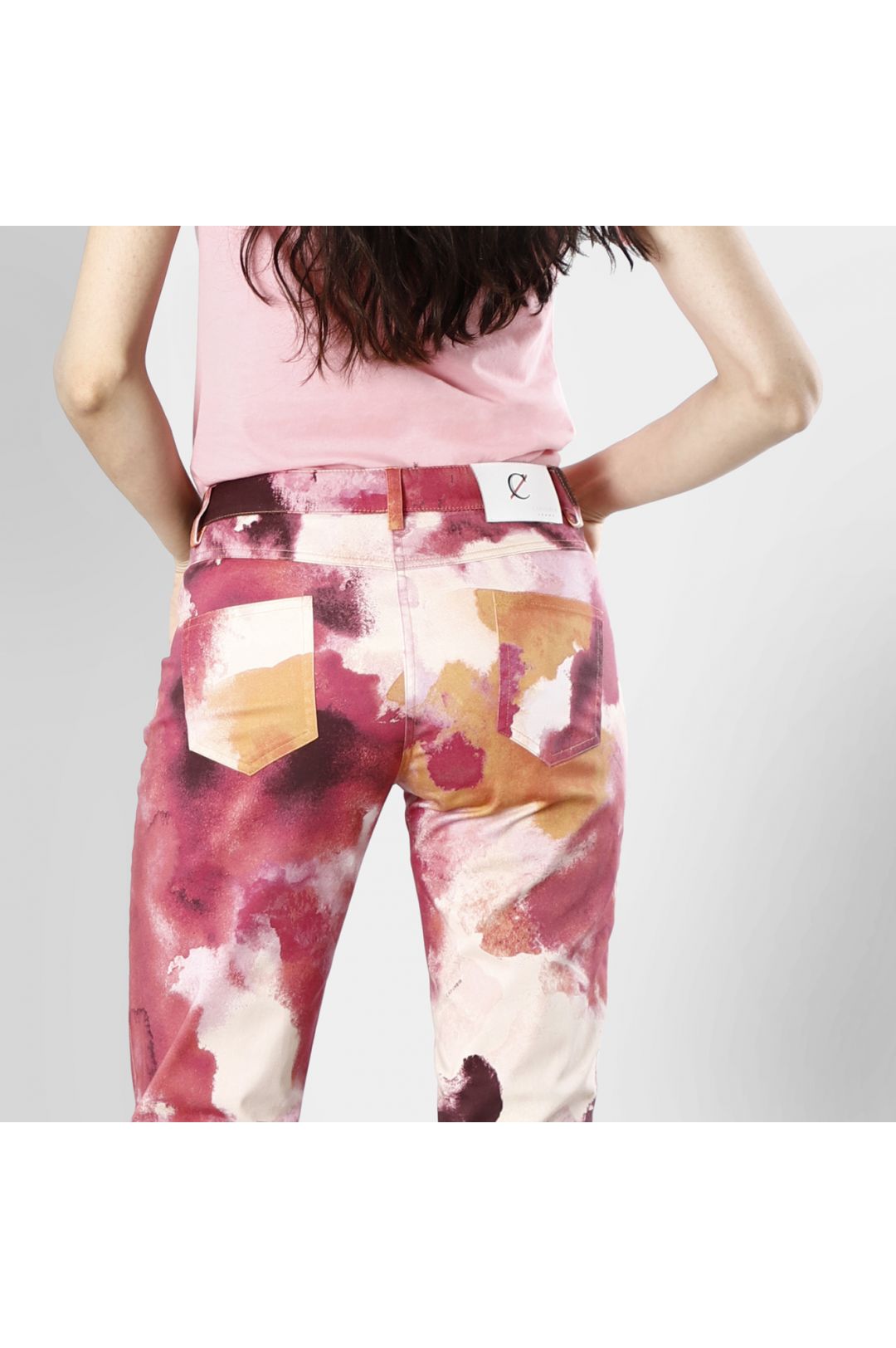 pantaloni slim stampati in tessuto di cotone elasticizzato camouflage multirosa