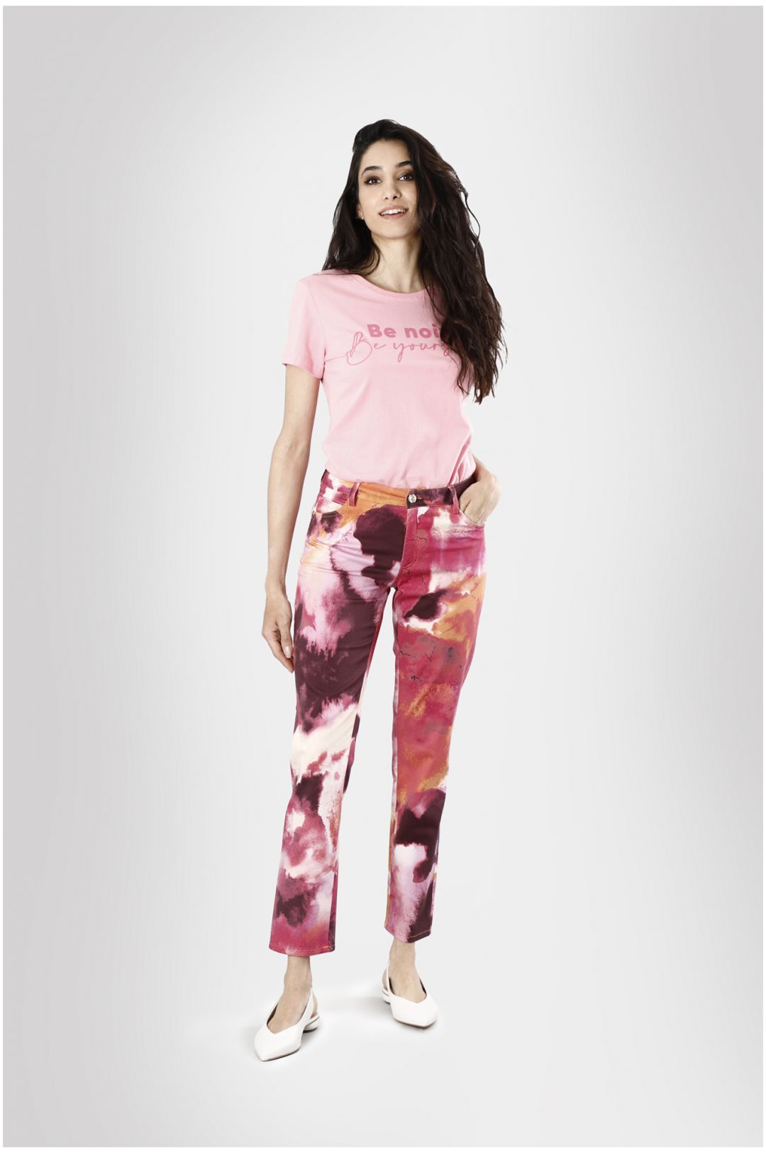 pantaloni slim stampati in tessuto di cotone elasticizzato camouflage multirosa