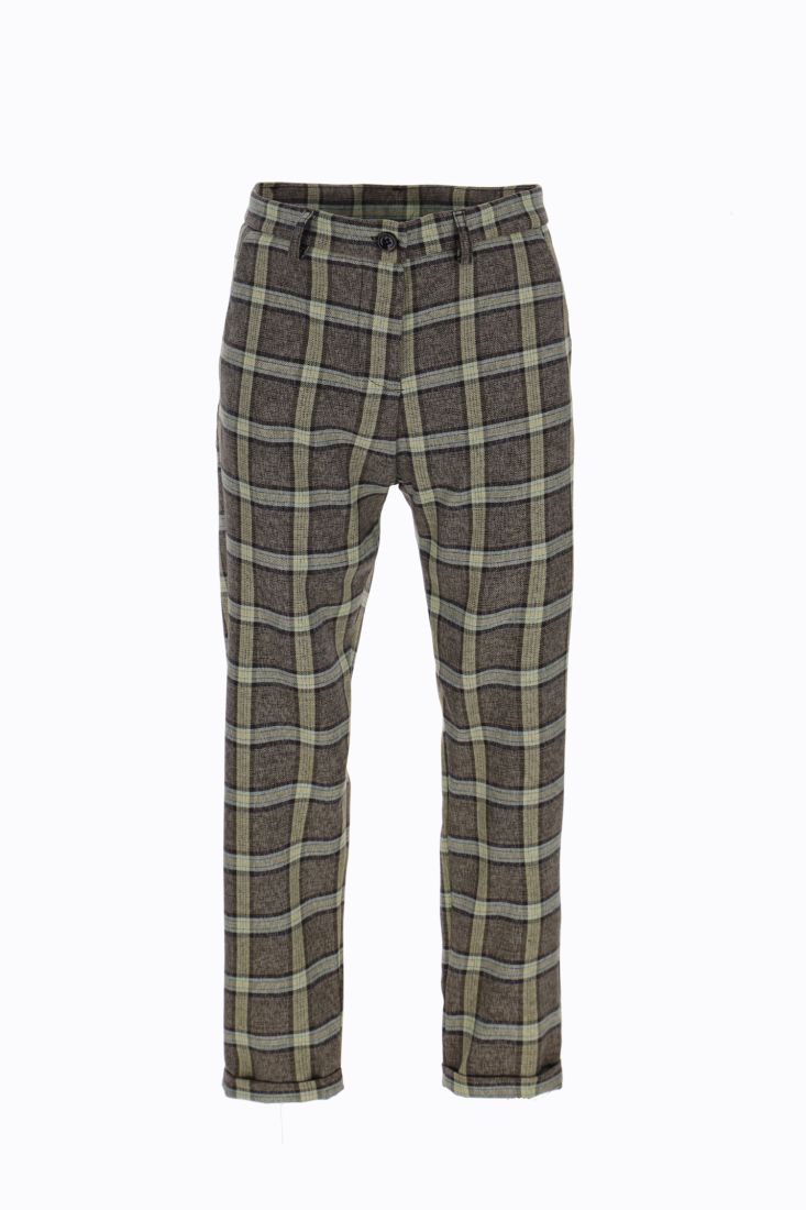 Pantaloni straight a quadri con tasche americane