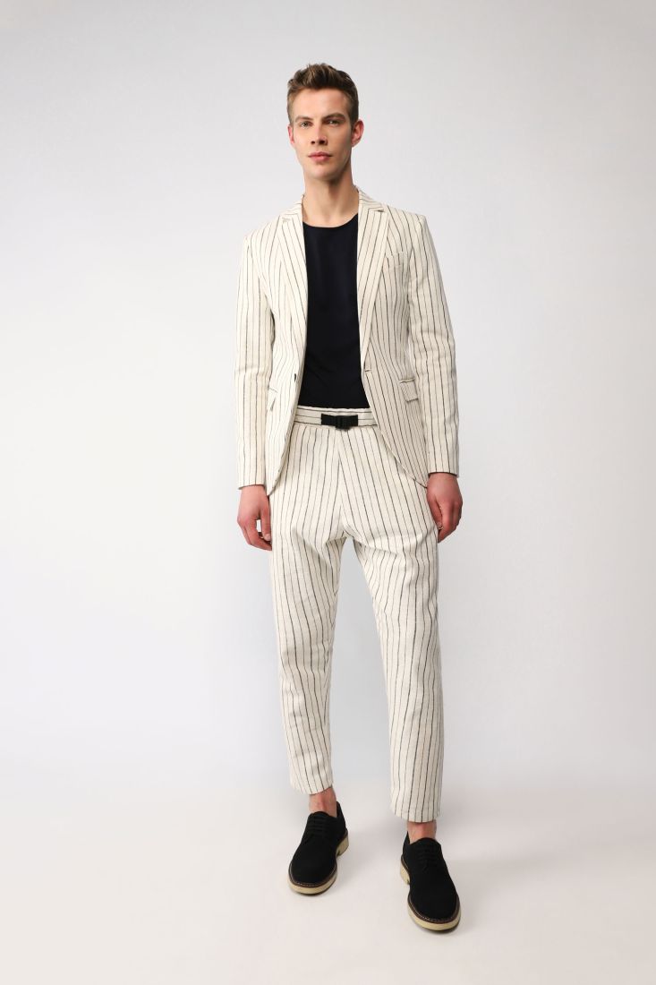 Pantaloni straight a righe con vita regolabile