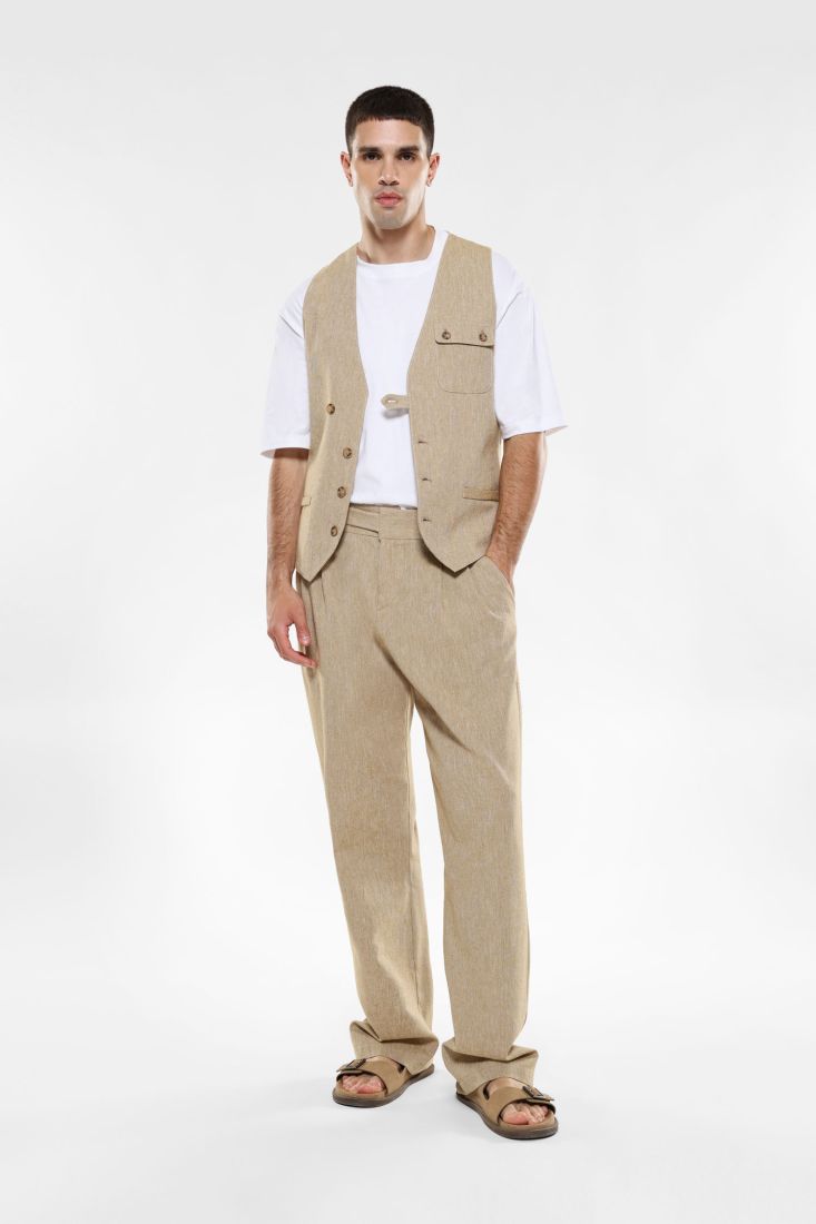 Pantaloni straight con tasche verticali e pinces