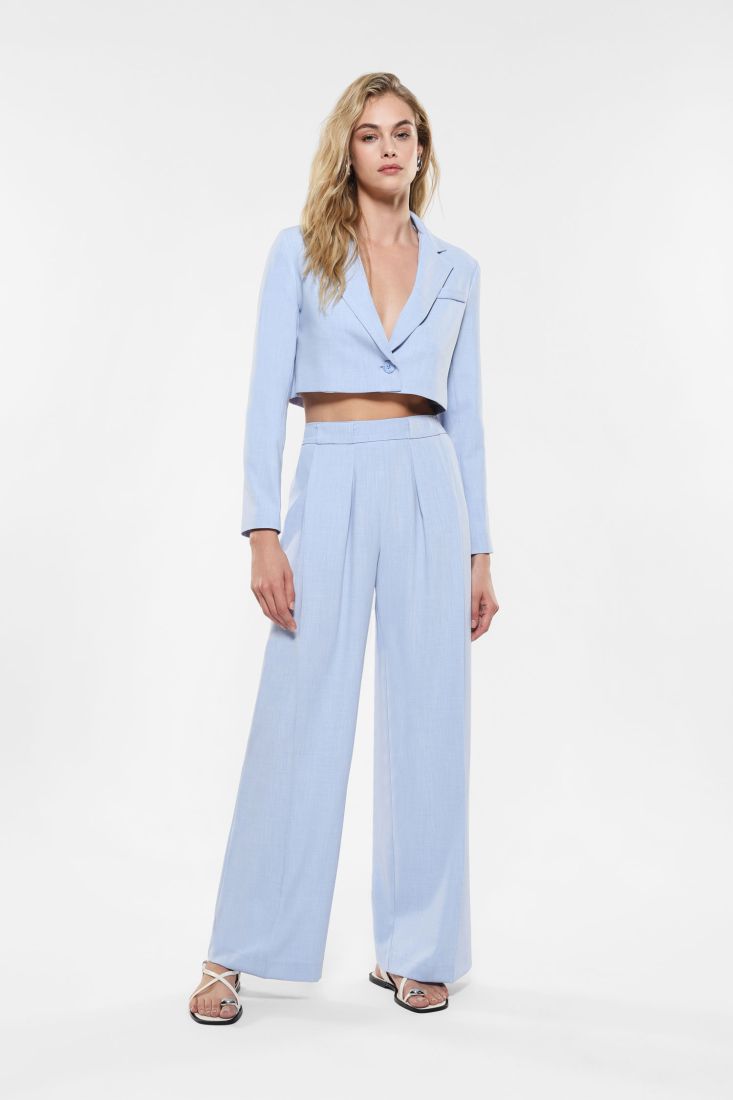 Pantaloni straight effetto denim con pinces