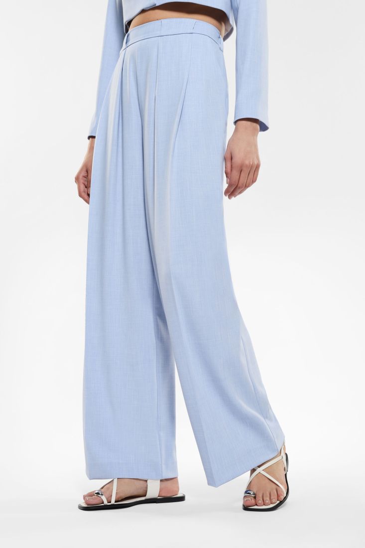 Pantaloni straight effetto denim con pinces