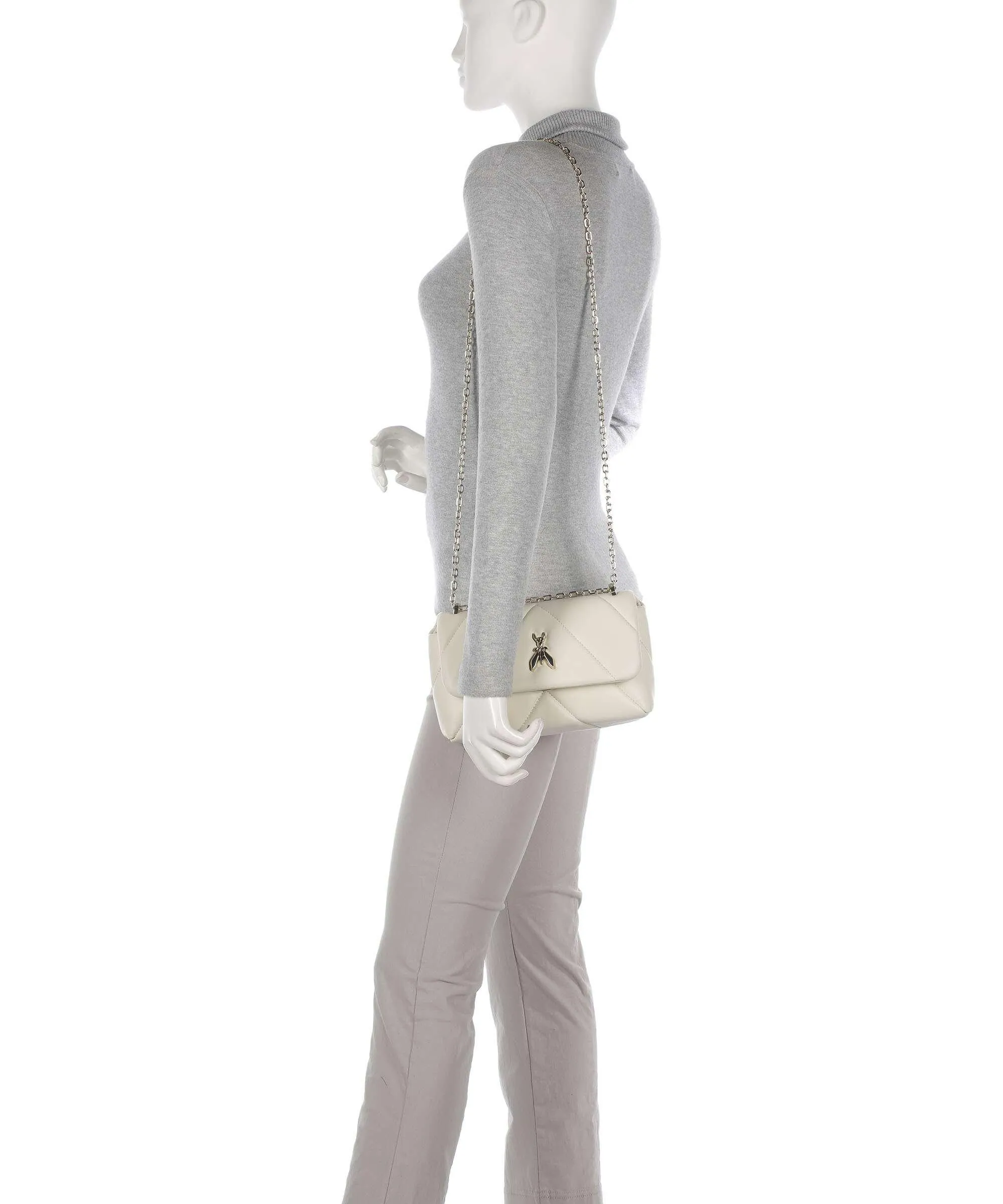  Patrizia Pepe Fly Padded Borsa a spalla pelle di capra grana avorio  