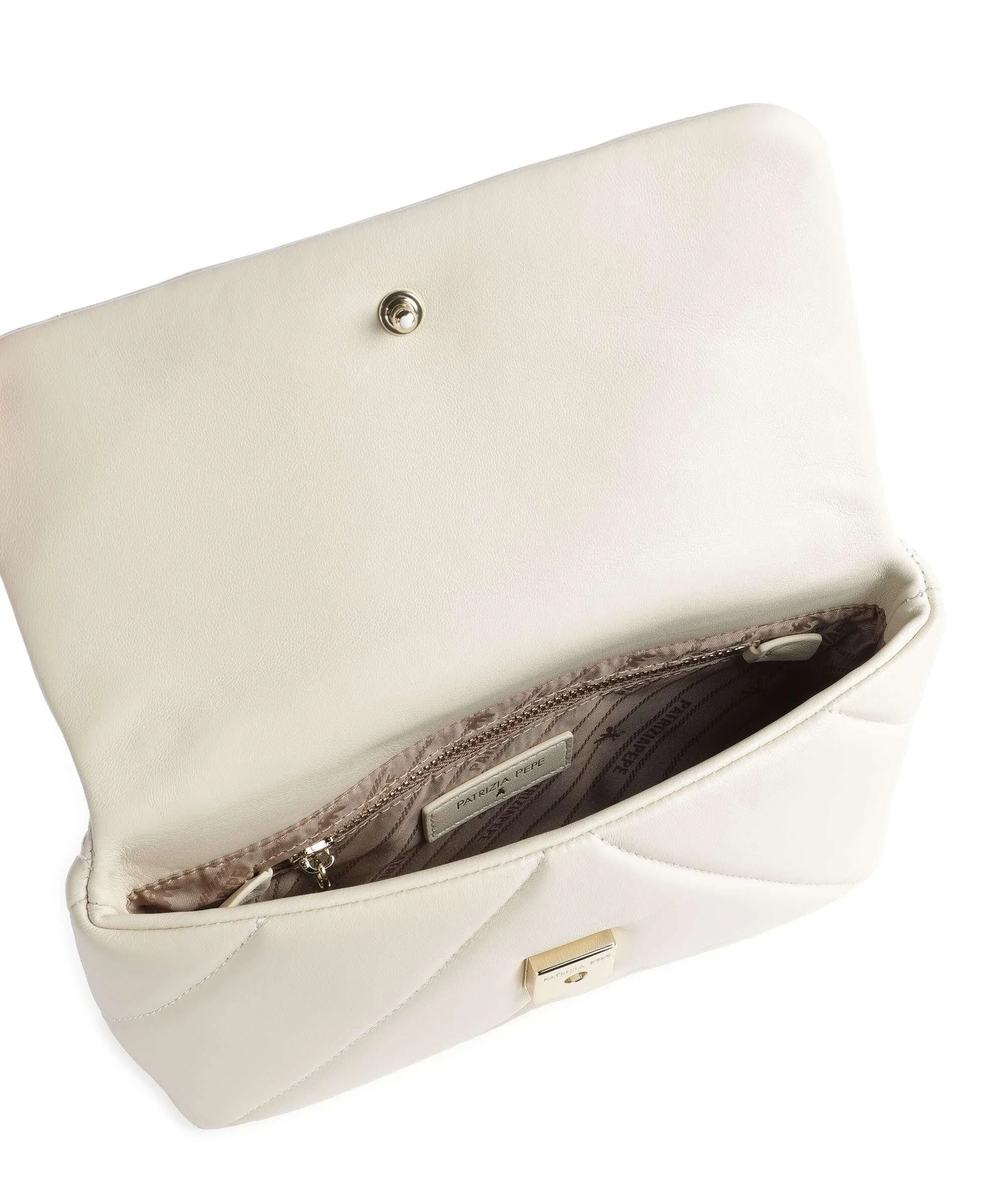  Patrizia Pepe Fly Padded Borsa a spalla pelle di capra grana avorio  